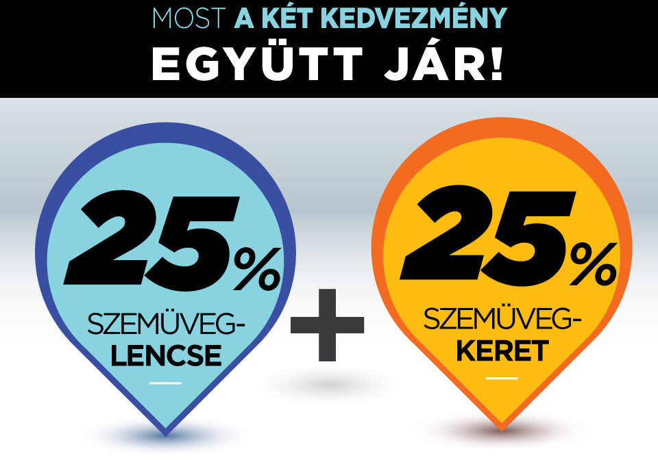 25% szemüveg lencse + 25% szemüvegkeret kedvezmény, együtt!